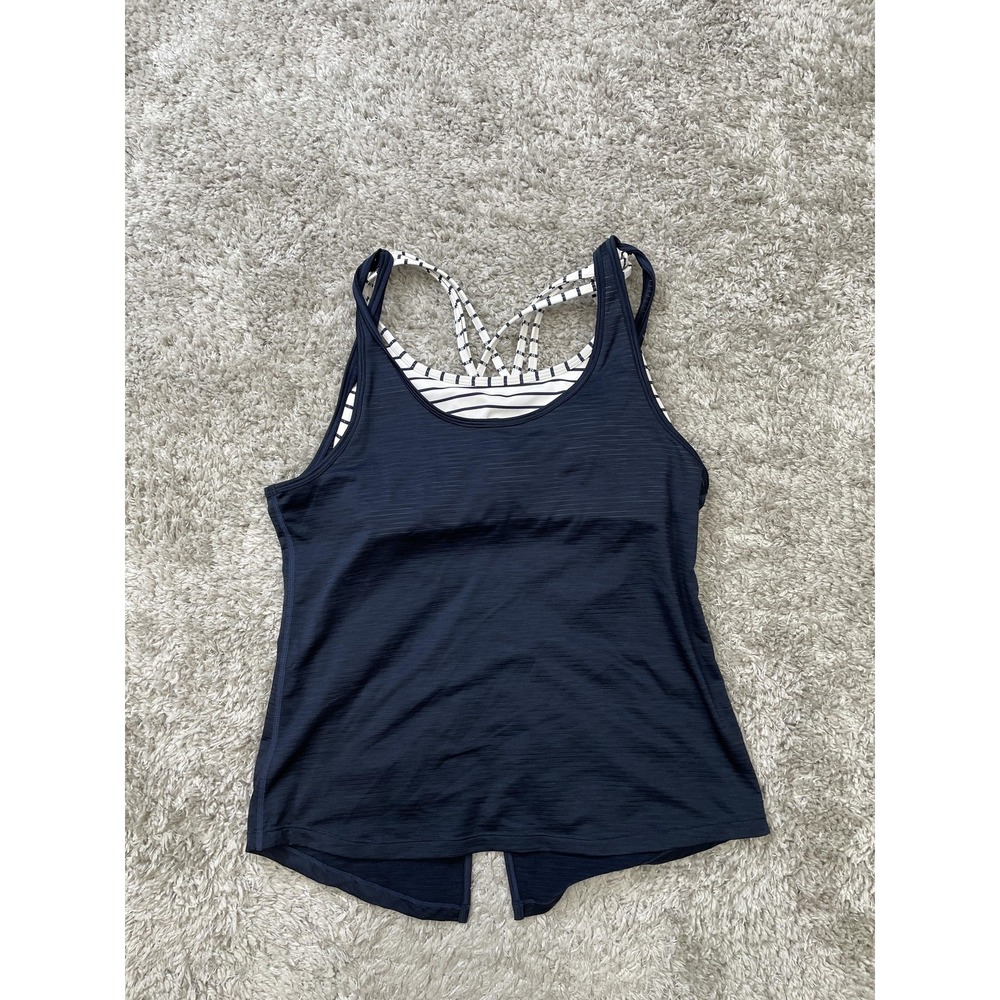 Athleta Tank Womens XS Blue Strappy Back Built In Bra Basic Active Athletic Top